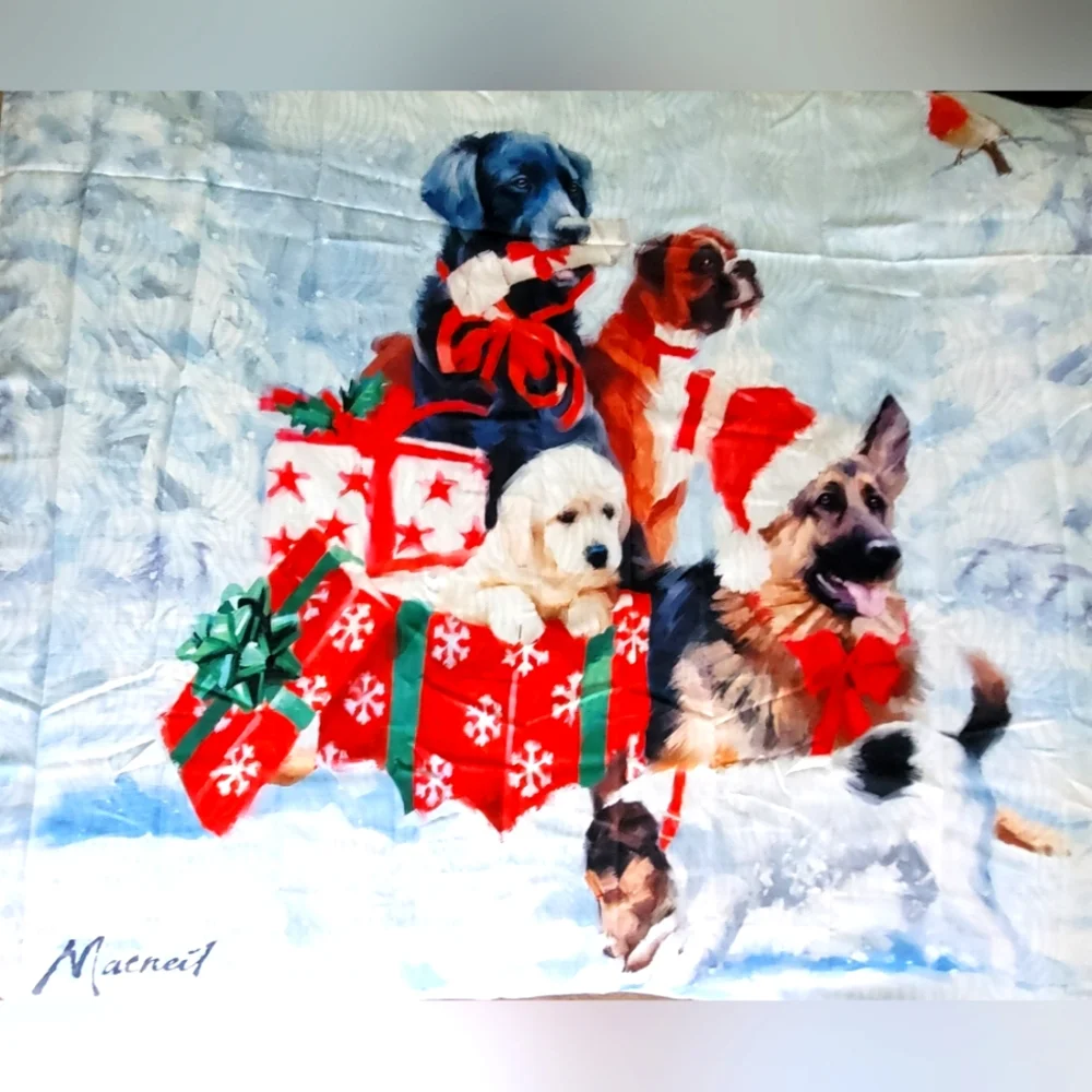 NIB The Macneil Studio Fabric Christmas Dog Shower Curtain